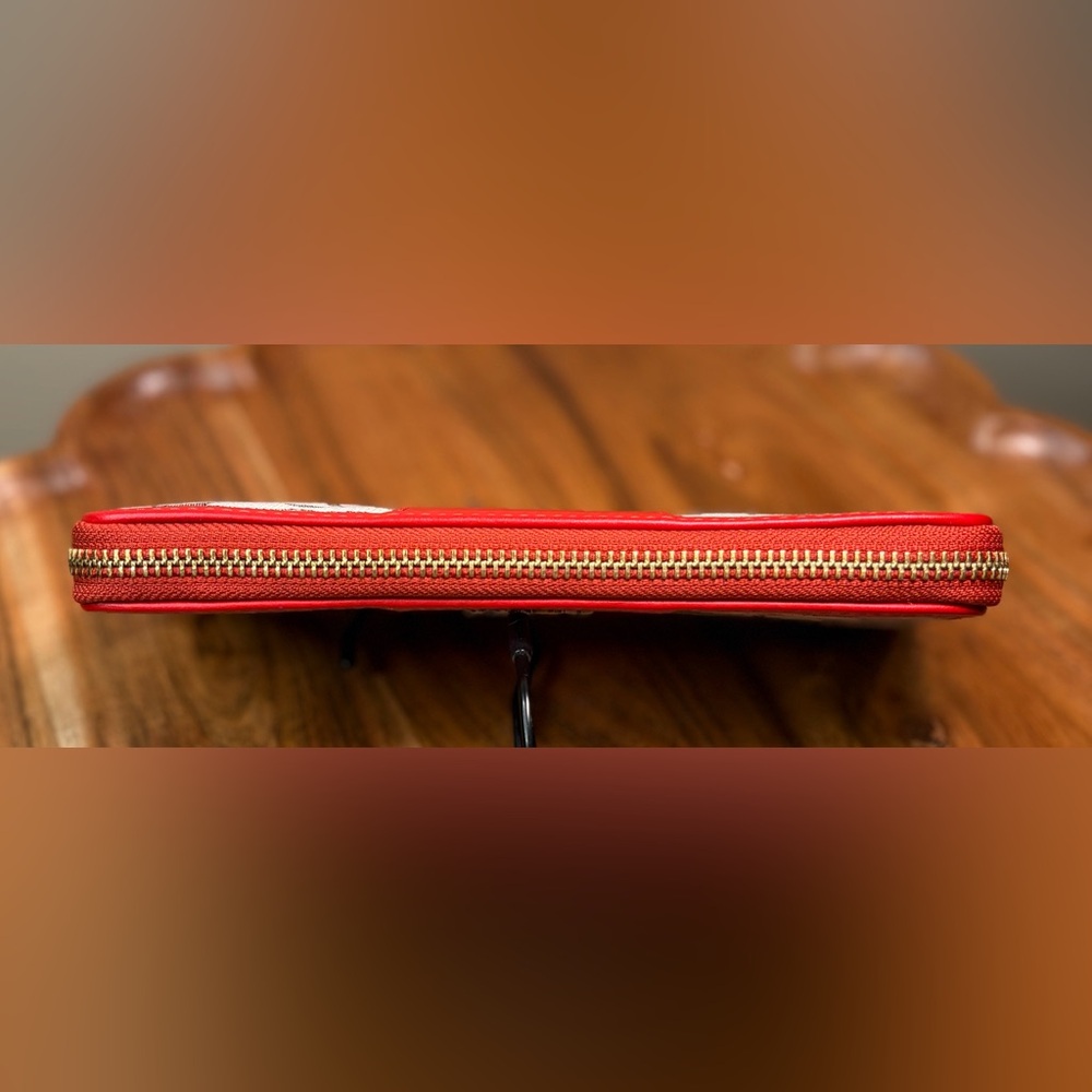 Coach Signature Jacquard Red Leather Slim Accordion Wallet C5731B Like New - Picture 8 of 13